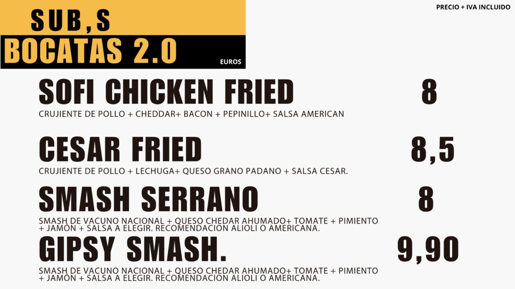 CARTA BOCATAS SUBS, TENDENCIA SOFI PINOMONTANO SEVILLA
